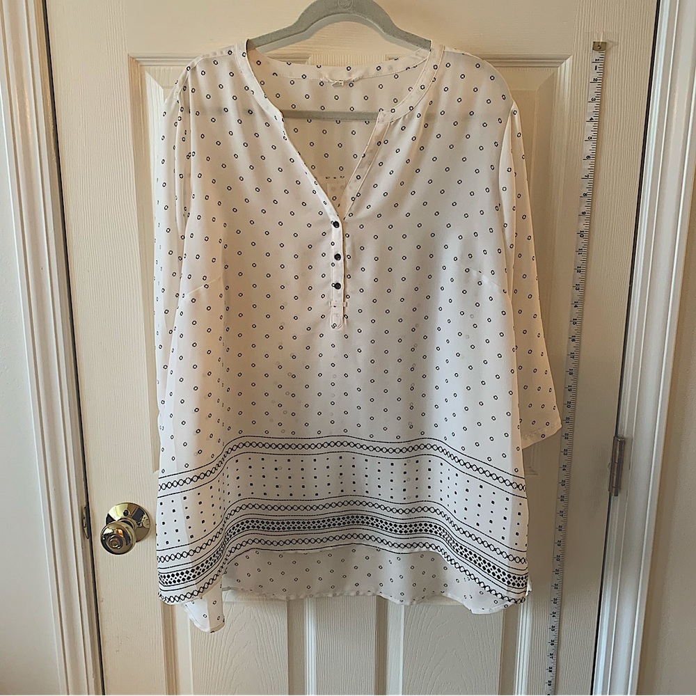 Maurices Sheer Cream and Navy Print Tunic